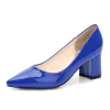 Pumps Sexy Mature Blue Sliver Woman High Heels Square Heel Party Wedding Shoes For Women Patent Leather Lady Pumps Big Size 46 DB0048