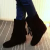 Buty modne bohemian styl zamszowe skórzane frędzle płaskie obcasy długie buty Kobieta Tassel Knee High Boots Rozmiar 3445 Botas de Mujer