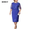 Rimiut Plus Size 5XL 4XL Women Summer Autumn Dress Elegant Lace Dress Female Blue Evening Party Dresses vestido Big Size Fat MM 240313
