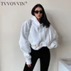 TVVovvin American Loose Bat Sleeve Hoodie Women Fashion High Waist Bigh Pullover Sweatshirt Korean Korta TOPS 6ZNU 240314