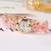 Wristwatches Rhinestone Flower Quartz Bracelet Watch Exquisite Cute Fairy Core Analog PU Leather Bangle Jewelry For Women Girls