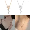 Pendentif Colliers Roman Simple Diamants Rose Fleur All-assorti Clavicule Chaîne Réglable Long Vent Froid Collier En Métal