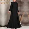 Abiti casual Elegante abito musulmano di lunghezza del pavimento Abito lungo con maniche a lanterna O-Collo Solido Abaya Donna Party Vestido Abbigliamento islamico 2024 Robe