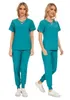 Estiramento feminino fino ajuste esfrega conjuntos uniformes médicos topos joggers vestidos acessórios de enfermeira salão spa workwear conjunto 240228