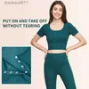Active Sets Lace fabric nude yoga T-shirt short sleeved top womens tight fitting open button sports T-shirt breathable and quick dryingC24320