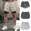 Mäns shorts Mens dubbla lager Fitness Shorts DrawString Mesh Foder Elastic midja andningsbar snabb torr sportkläder jogger kort hane y240320