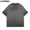 Herr t-shirts Lettertryck Kort ärm T-shirt Mens Gradient färgad Long Street Summer Loose Cotton T-shirt Halvärmad Mens Halsring T-shirt J240319