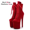 Kleid Schuhe 20 cm Extreme High Heels Plattform Schnürung Pole Dance Stiefeletten Benutzerdefinierte Farben 8 Zoll Ferse Frauen Flock Stripper Schuh H24032514