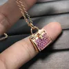 Luxury Jewelry Hemes Necklace Bag Necklace Pendant Set with Pink Diamond Plated 18k Rose Gold Kelly Bag Collar Chain