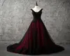 New VNeck Sleeveless Black and Red Wedding Dresses Lace Appliques Beading Country Chic Wedding Dresses Low Back Colored Wedding G8956762