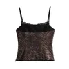 TRAF 2024 Print Leopard Crop Top Women Sleeveless Lace Satin Top Female Backless Sexy Tank Top Woman Vintage Bow Camisole Tops 240408