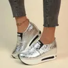 Sapatos casuais prata ouro plataforma tênis feminino mulher apartamentos brilho bling causal mocassins senhoras sapato tamanho 42