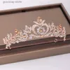 Tiaras modny różowy złoto krostone korona kwiat nowożeńcy akcesoria do włosów ślubne ozdoby włosów Ozdoby pannowanowe biżuteria korona tiara y240320