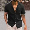 Black Beach Style Hawaiian Gömlek Üst Kısa Kollu Yakası Pamuk Keten Düğmesi Up Gömlek İş Seyahat Stili Erkekler Gevşek Takım Gömlek 240320