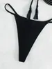 Kvinnors badkläder Luxury Hot Diamond Bikini Set för Womens 2024 Suspender Black Rhinestone Lace Micro Swimsuit Brasilien Swimsuit Triangle Swimsuit J240319