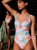 Women's Swimwear Miyouj String Swimsuit Sexy One Piece Suits Striped Print Beachwear Women Summer Bathing 2024 Swimsuits