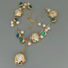 Yygem Blue Murano Glass Freshwater Cultured White Keshi Pearl Gold Filled Chain Necklace 21 240305