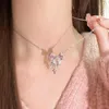 Pendant Necklaces Korea New Design Bowknot Pink Zircon Cross Pendant Necklaces Fashion Temperament Clavicle Chain for Women Trendy Party JewelryL2403L2403