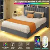 Outros suprimentos de cama Estrutura de cama grande estrutura de cama flutuante com placa superior acolchoada e asa traseira estrutura de cama de plataforma LED com portas USB e em forma de C integradas Y240320