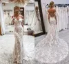 Sirena Impresionantes vestidos de novia Nuevos vestidos de novia sexy sin espalda con hombros descubiertos Mangas largas Apliques de encaje 3D con botones en la espalda cubiertos por encargo Bc15708