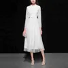 Mode Long White Lace Joint Pleated Gace Elegant Women Dress