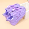 Purple Leather Casual Sneakers Spring Autumn Slip-On Sports Shoes For Kids Girls Fashion Sneakers Baby Running Shoes 2024 Outdoor Children Walking Shoes Storlek 28-35