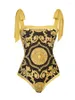 Maillots de bain pour femmes 2024 Été Femme Mode Vintage Gold Imprimé À Lacets Design Serré Une Pièce Sexy Bikini Maillot De Bain Jupe Couverte