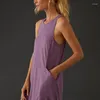 Casual Dresses Summer Woman 2024 Solid Loose O-Neck Sleeveless Open Side Long Maxi Elegant Party Vestidos De Mujer