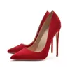 Dress Shoes Plus Size Women Suede High Heels 12CM Fashion Pointed Toe Career Pumps Spring And Autumn New Rose Red Temperament SingleXDPQ H240321