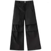 Men's Pants Double-Layer Pleated Design Sense Paratrooper Baggy Straight Trousers Casual Black Personalized