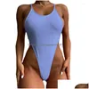 Womens Swimwear Y Thong One Piece Swimsuit Women Backless Bodysuit Female Bandeau Maio Beachwear Wear Solid Monokini 2023 Bath Drop De Dhtxo