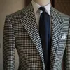Houndstooth Business Blazer for Men Plaid Notched Lapel Suit Jacket Formal Male Fashion Coat 240304