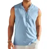 Chemises décontractées pour hommes Chemise légère pour hommes sans manches Col montant Été Slim Fit Gilet respirant Top pour un usage quotidien Stand-up