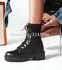 Boots Fashion Design Elastic Flat Casual Ankle Lady Sexy Black Leather Lace-up Dress Short Women Large Size Knight