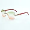 Nouveau produit lunettes de soleil à double rangée taillées en diamant 8300817 taille de jambe en bois rouge naturel 60-18-135 mm