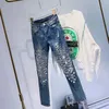 Damenjeans, luxuriöse Damen-Jeans, handgefertigt, Diamanten, Perlen, Denim, Bleistifthose, Nähen, Kristallhose, glänzend, dünn, Stretch, Strasssteine, Pantalon