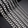 1 piece Size 3.6mm-9mm Cuban Link Chain Men's Necklace Stainless Steel Bracelet Necklace Steel Color Male Jewelry