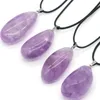 Pingente colares pedra natural ametista colar de cristal de quartzo para mulheres cura pedras gargantilha jóias corda de couro ajustável