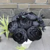 12 Head Black Rose Artificial Flowers Simulation Peony Bouquet Home Room Wedding Halloween Chritmas Party Decoration Fake Flower 240313