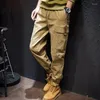 Pantalon pour hommes American Retro Paratrooper Automne Couleur unie Grande poche Tendance en plein air Large jambe Workwear Unisexe