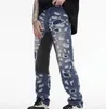 High Street Mens Distressed Denim Slim Fit Trousers Embroidery Patchwork Fashion Ripped Jeans Patches Wash