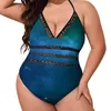 Maillots de bain pour femmes Stars Galaxy Maillot de bain Bleu et Vert One Piece Push Up Surf Maillots de bain Sexy Cross Back Maillots de bain Femme Beachwear