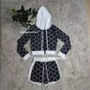 Spring/Summer Designer Ladies Casual Letter Print Coat With Hood 2 Piece Black Pink Luxury 2 Piece Set