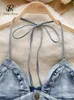 Mulheres de banho Singrainy mulheres denim lingerie sexy conjunto com suspender sutiã curto + rendas até tanga moda sexy bikini sexo lingerie conjunto J240319