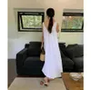 Robe longue en lin pur pour femmes, col rond, sans manches, ligne a, ample, vêtements de plage, été