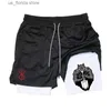 Herren-Shorts, Herren-Anime-Turnshorts, Bilayer, 2-in-1, atmungsaktiv, schweißabsorbierend, schnell trocknend, Sporthose Y240320