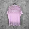 Damen T-Shirt Designer High Version Paris B Home Distressed, Dirty, Hole Torn Sanskrit Print Pink Dirty Rundhals Kurzarm T-Shirt OH30