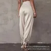 Pantalon femme Wepbel pantalon couleur unie poches abricot Beige décontracté bride à la cheville femmes taille haute Streetwear bas à revers