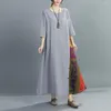 Casual Dresses Women Spring Summer Dress Retro Color Matching Printed A-line Loose Hem Three Quarter Sleeves Maxi