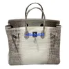 Sacolas Himalaia Crocodilo Bolsa Genuína Mão Costurada Importada Nilo Crocodilo Pele Barriga Himalaia Branco Mulheres Bolsa Bk Platinum Bag 35c tem logotipo HBZHZB